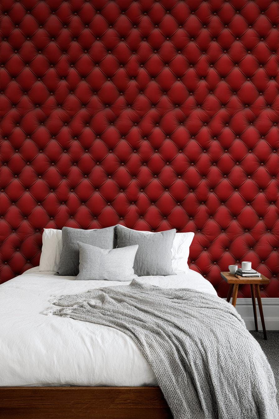 Red Tufted Texture Wallpaper, Chesterfield 3D Effect Vertical Panel, Peel & Stick or Unpasted Mural