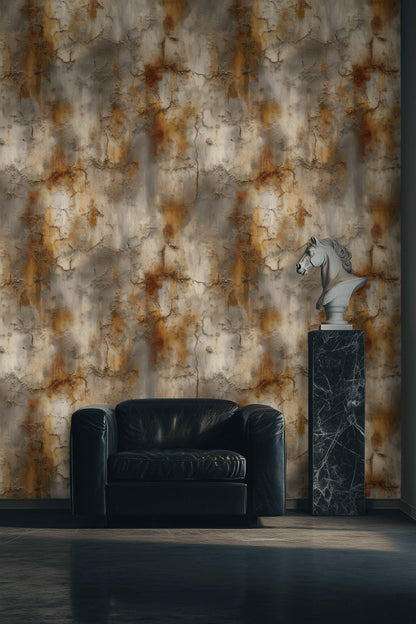 Cracked Terracotta Wallpaper Mural | Distressed Rustic Plaster Texture | Industrial Peel and Stick Wall Decor