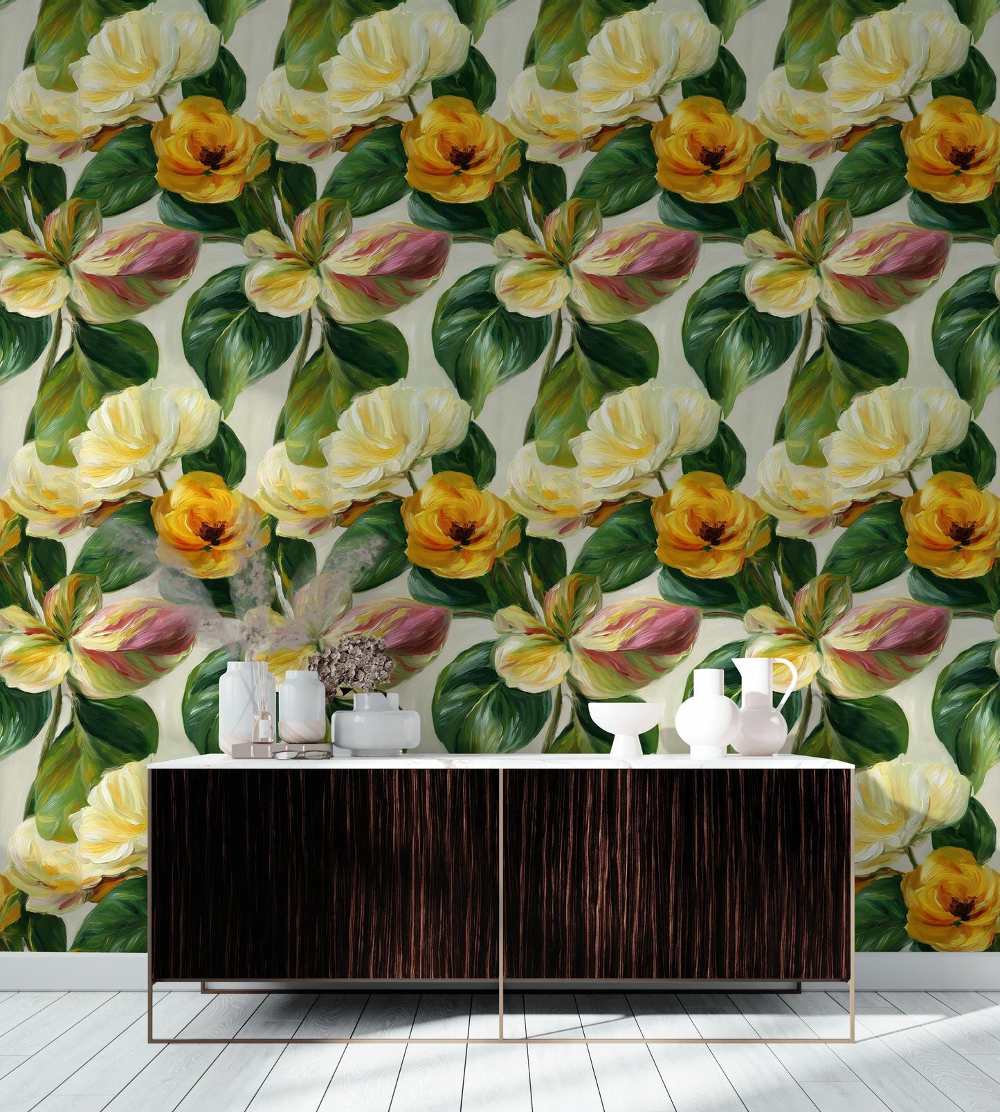 Floral Wallpaper Mural: Impasto Style Peel and Stick Decor