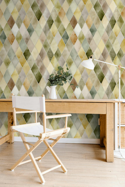 Pastel Watercolor Diamond Tile Wallpaper: Peel and Stick Harlequin Wall Mural