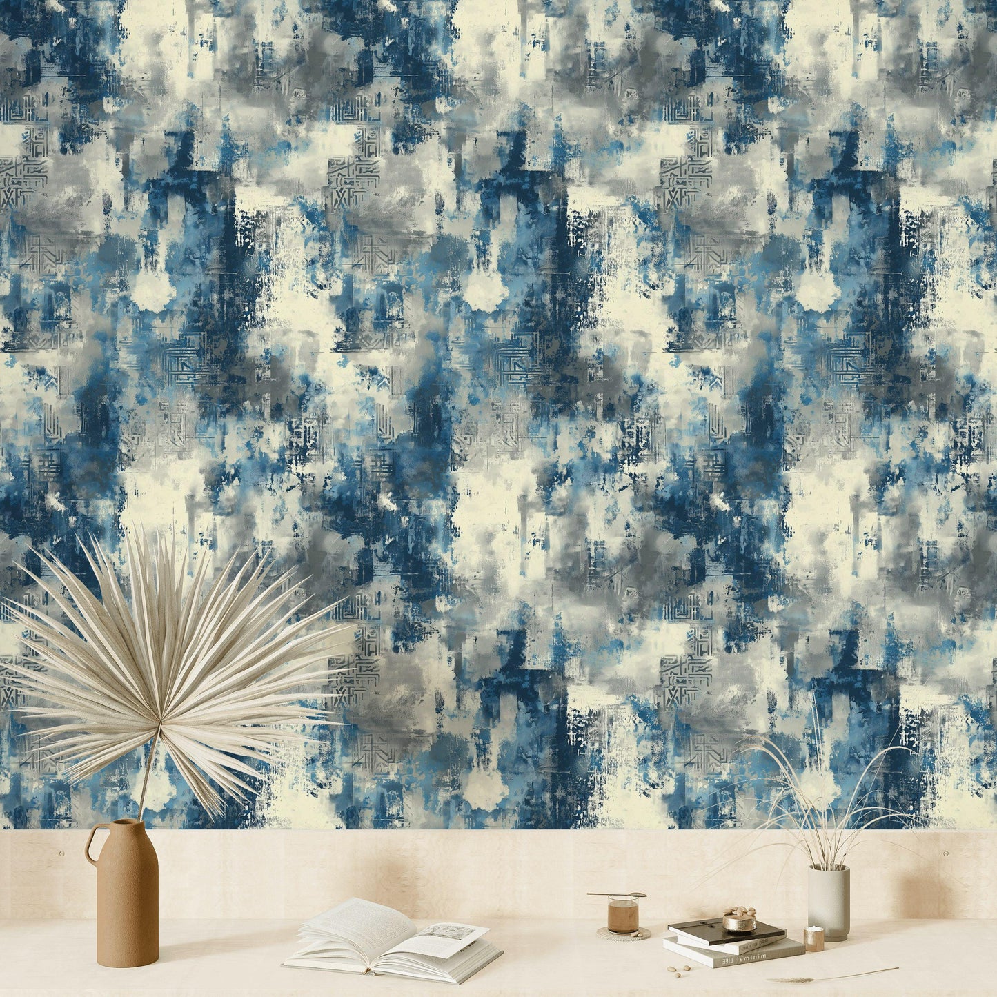 Industrial Texture Blue Wallpaper, Urban Grunge Wall Mural, Modern Paint Effect Peel and Stick