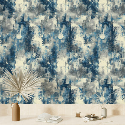 Industrial Texture Blue Wallpaper, Urban Grunge Wall Mural, Modern Paint Effect Peel and Stick