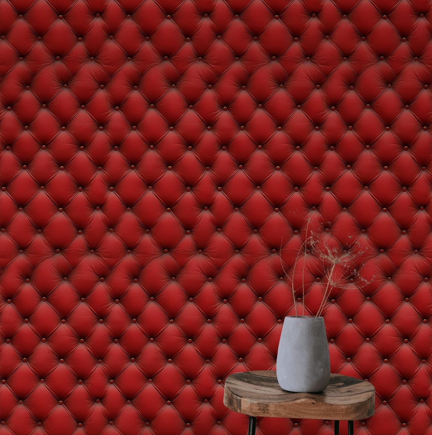 Red Tufted Texture Wallpaper, Chesterfield 3D Effect Vertical Panel, Peel & Stick or Unpasted Mural