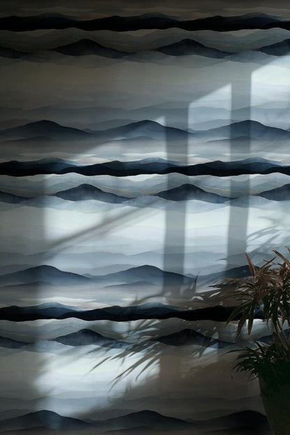 Blue Gray Mountain Wallpaper Mural: Gold Line Peel and Stick