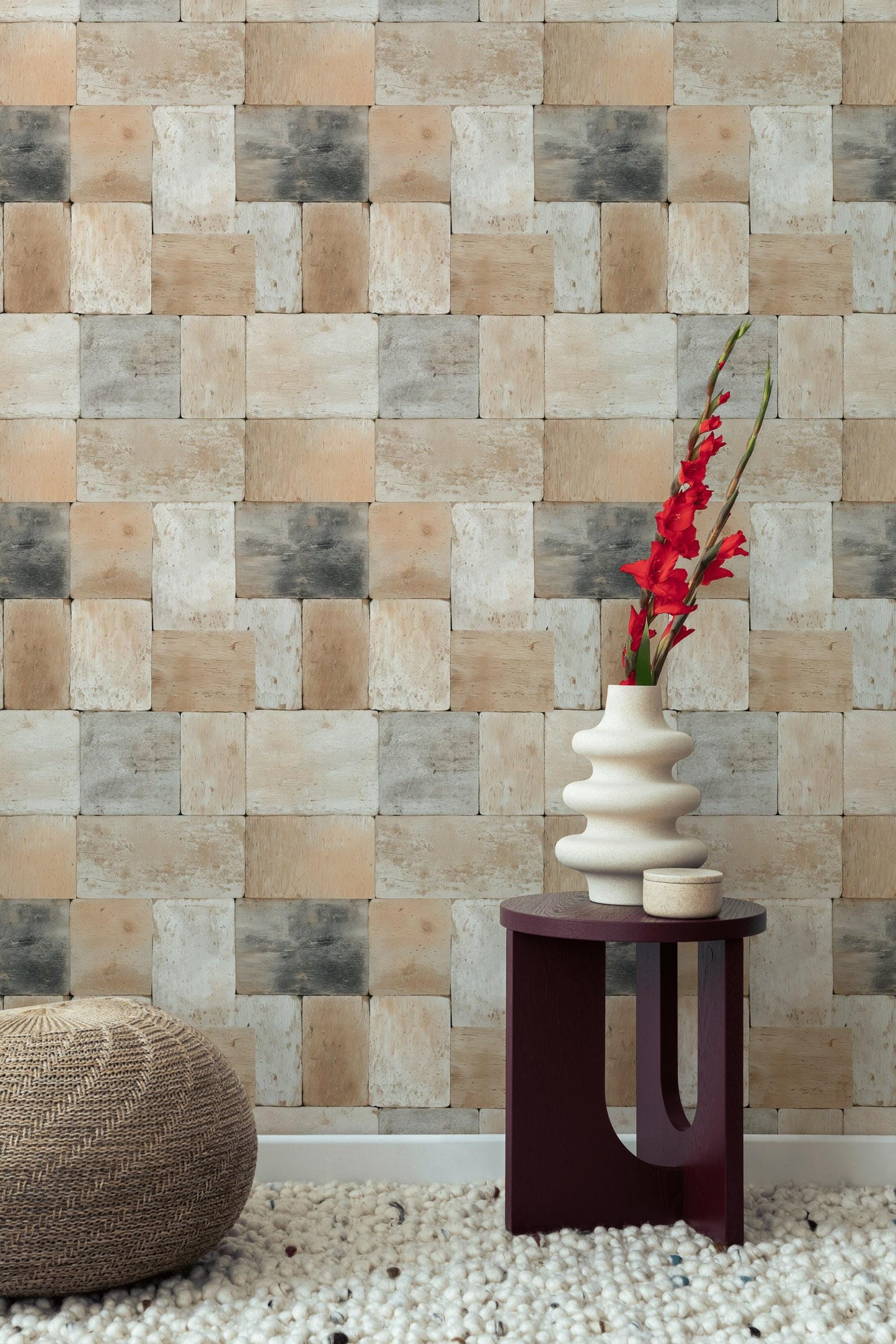 Rustic Brick Peel and Stick Wallpaper: Farmhouse Cabin Wall Mural