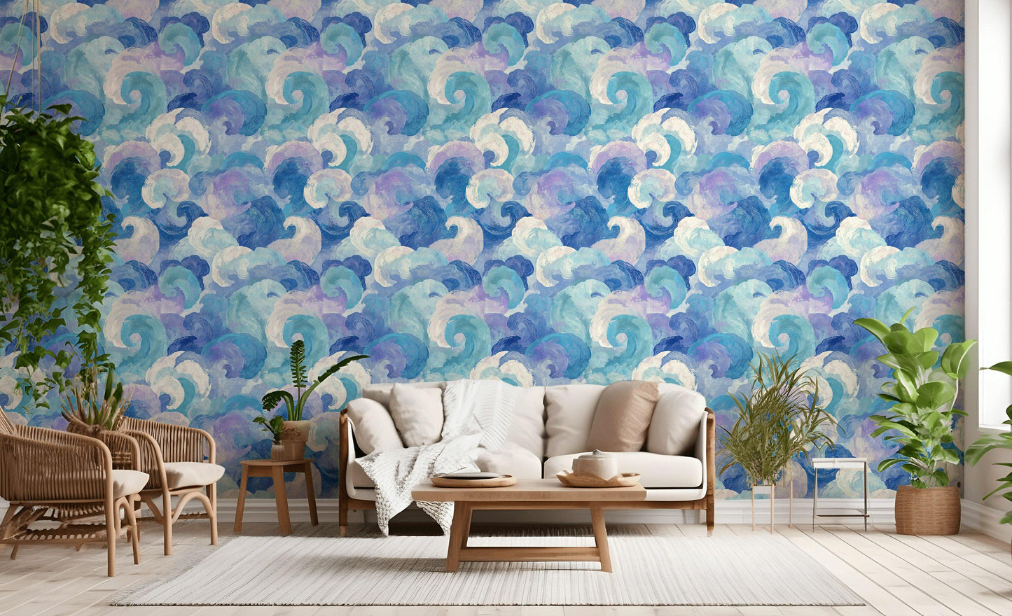 Blue Purple Wave Wallpaper Mural: Abstract Ocean Swirl (Peel & Stick or Unpasted)
