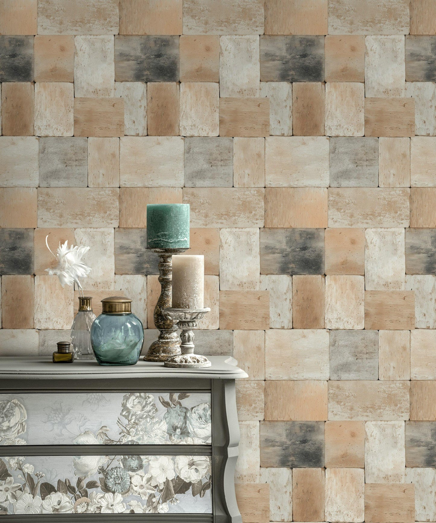 Rustic Brick Peel and Stick Wallpaper: Farmhouse Cabin Wall Mural