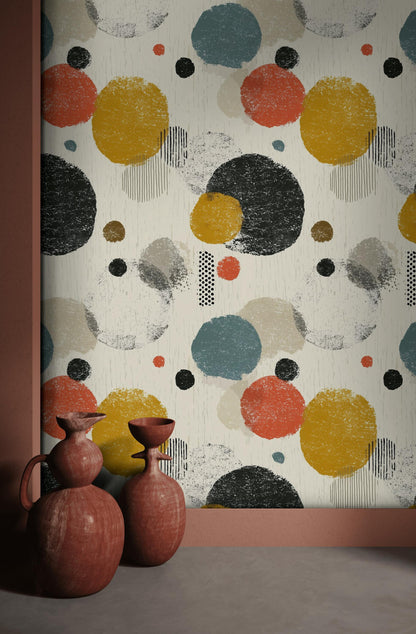 Mid-Century Modern Circles Wallpaper: Retro Boho Peel and Stick Wall Mural