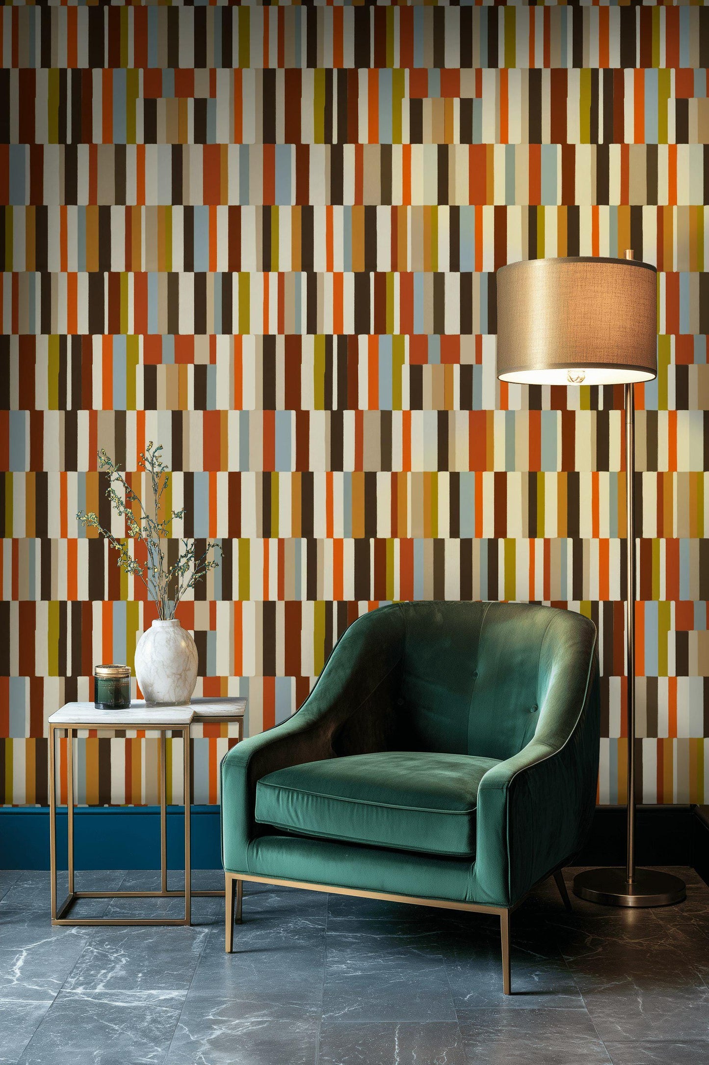 Mid-Century Modern Wallpaper, Retro Color Blocks Vertical Stripe Mural, Peel & Stick or Unpasted Panel