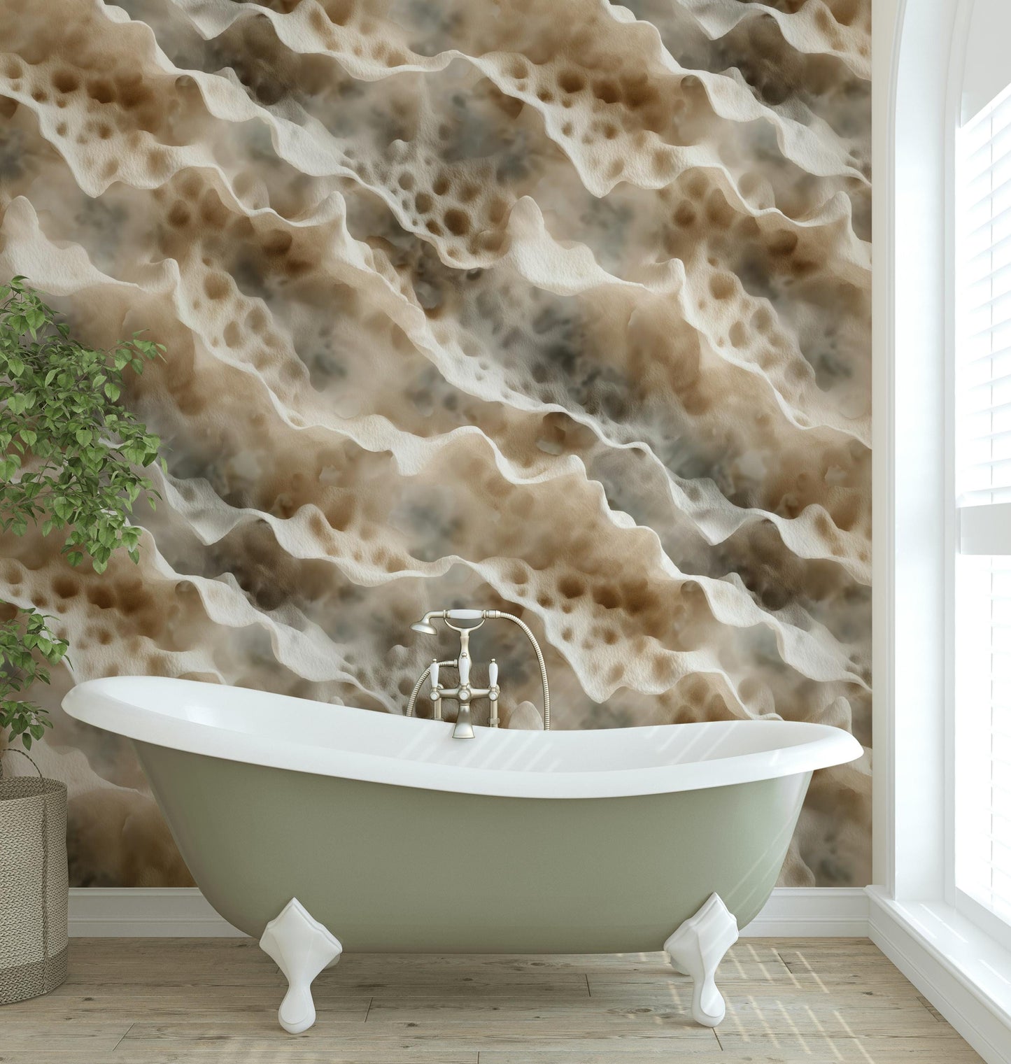 Ocean Wave Texture Wallpaper | Abstract Coral Reef Wall Mural | Coastal Peel and Stick Decor