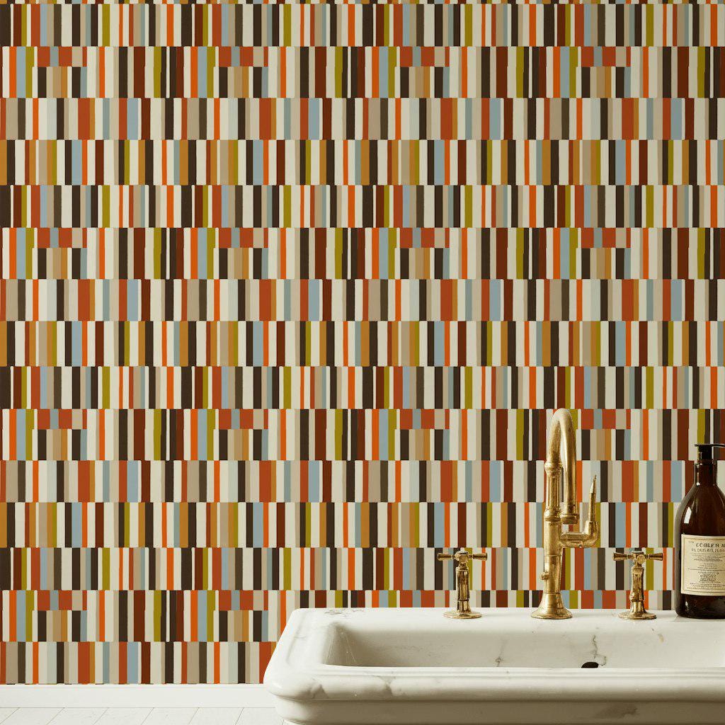 Mid-Century Modern Wallpaper, Retro Color Blocks Vertical Stripe Mural, Peel & Stick or Unpasted Panel