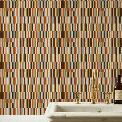 Mid-Century Modern Wallpaper, Retro Color Blocks Vertical Stripe Mural, Peel & Stick or Unpasted Panel