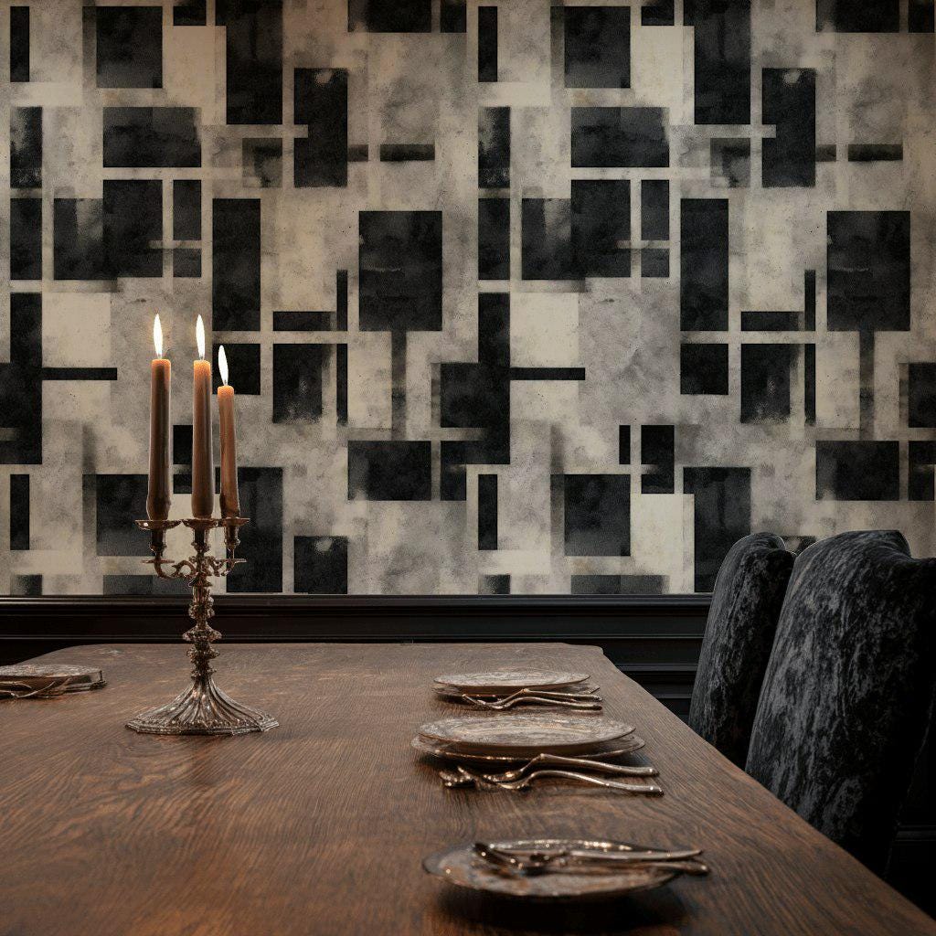 Black and White Geometric Grid Wallpaper Mural: Modern Peel and Stick