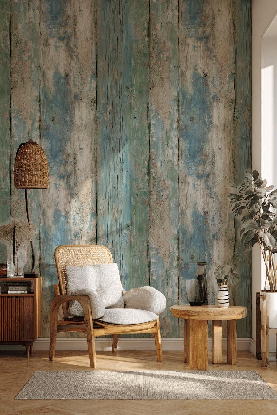 Coastal Blue Wood Plank Wallpaper: Shabby Chic Peel and Stick Mural