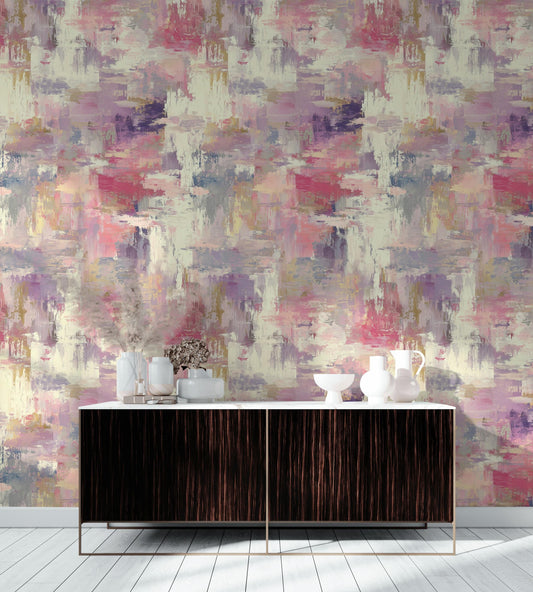 Modern Art Brushstroke Wallpaper, Pastel Pink Wall Mural, Layered Paint Effect Peel and Stick