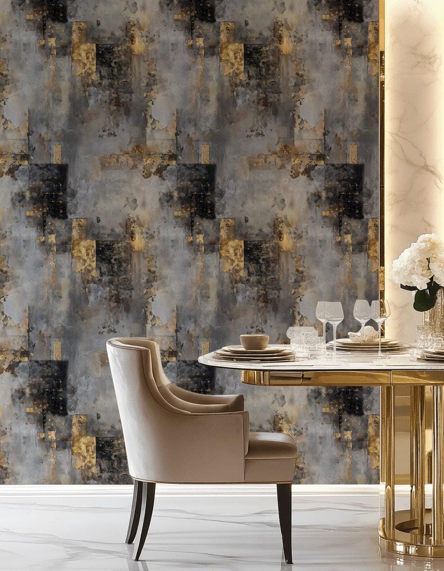 Distressed Concrete Texture Wallpaper | Luxury Gold Grunge Wall Mural | Modern Peel & Stick Art