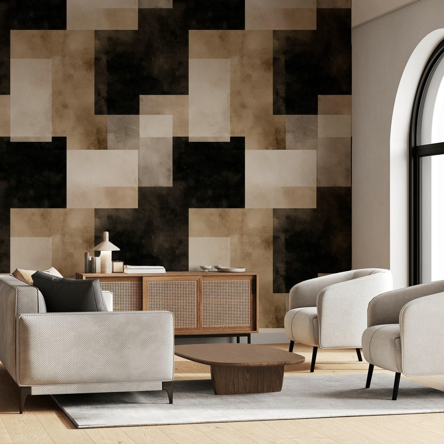 Abstract Geometric Squares Wallpaper | Modern Minimalist Wall Mural | Neutral Peel and Stick Decor