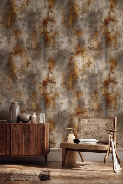 Cracked Terracotta Wallpaper Mural | Distressed Rustic Plaster Texture | Industrial Peel and Stick Wall Decor