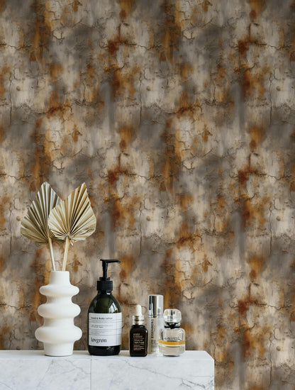 Cracked Terracotta Wallpaper Mural | Distressed Rustic Plaster Texture | Industrial Peel and Stick Wall Decor