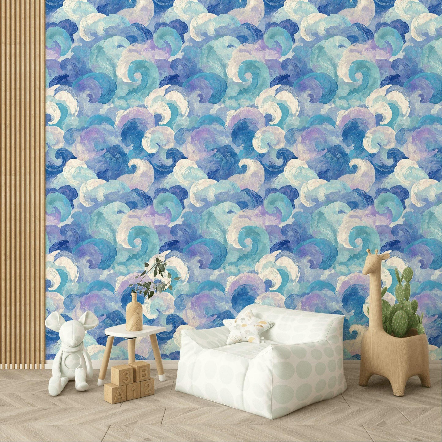 Blue Purple Wave Wallpaper Mural: Abstract Ocean Swirl (Peel & Stick or Unpasted)