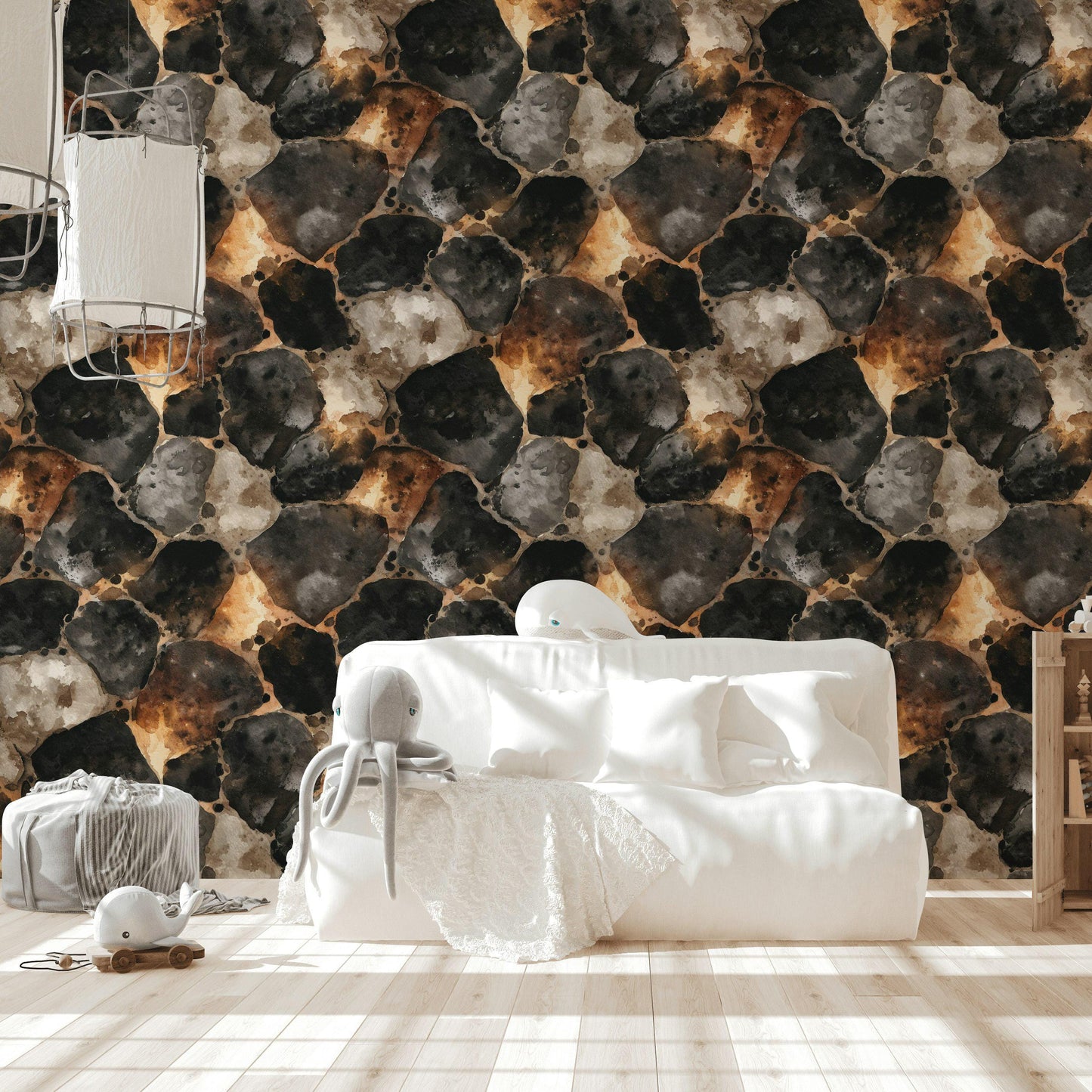 Rustic Faux Stone Wallpaper: Peel and Stick Watercolor Rock Wall Mural