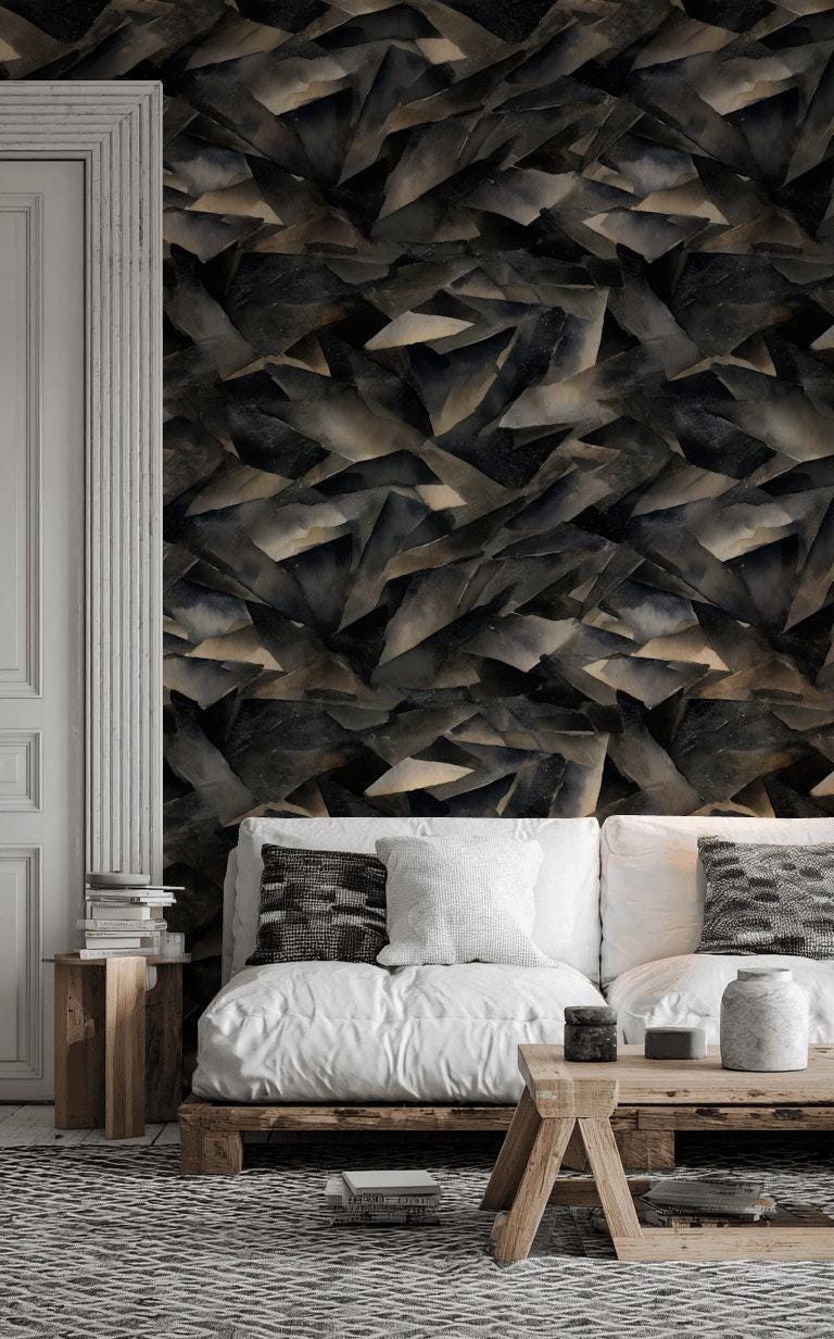 Abstract Broken Glass Wallpaper: Dark Gray Geometric Shard Mural