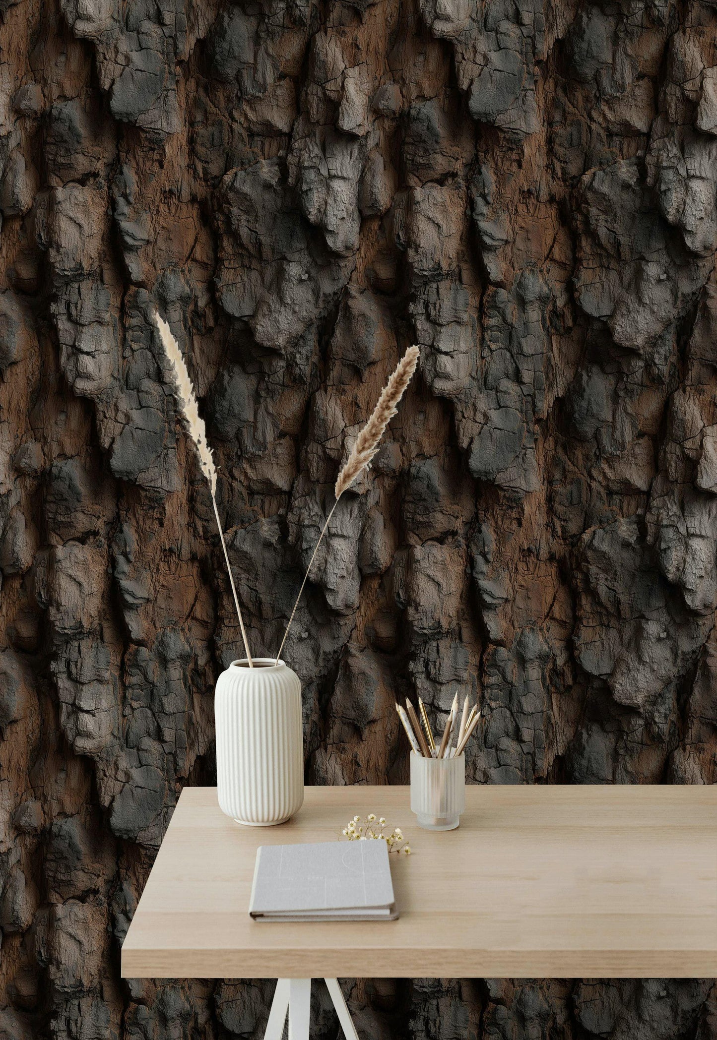 Realistic Tree Bark Wallpaper | Rustic Cabin Wall Mural | Natural Peel and Stick Decor