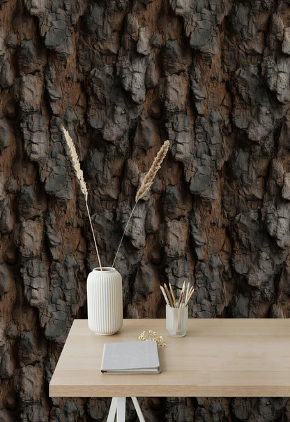 Realistic Tree Bark Wallpaper | Rustic Cabin Wall Mural | Natural Peel and Stick Decor