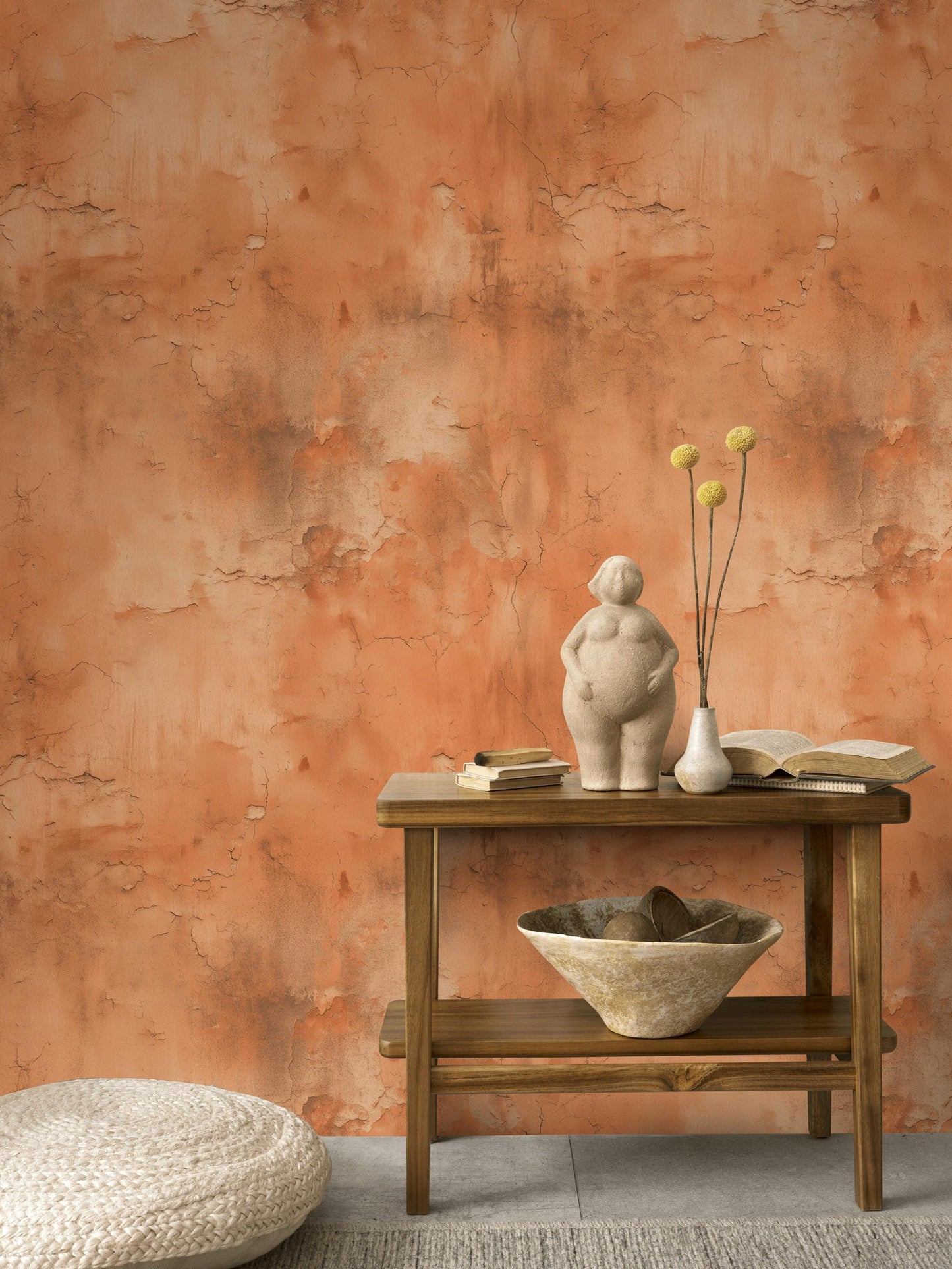Distressed Terracotta Wallpaper Mural, Rustic Rusty Wall Decor, Industrial Peel and Stick