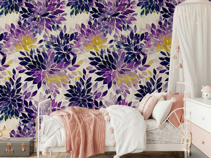 Purple Floral Watercolor Wallpaper: Abstract Peel and Stick Wall Mural