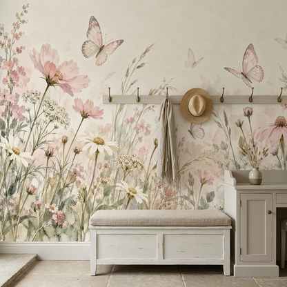 Pink Wildflowers Wallpaper Watercolor Meadow Wall Mural