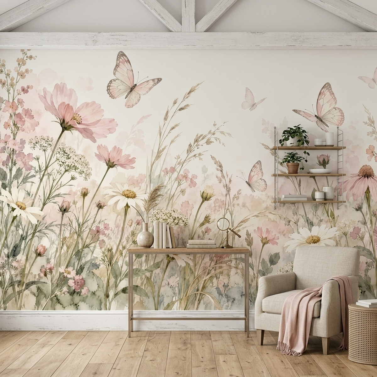 Pink Wildflowers Wallpaper Watercolor Meadow Wall Mural