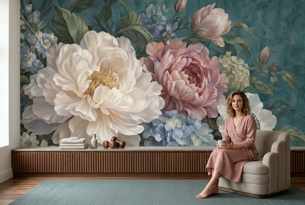 Peony And Hydrangea Wallpaper Painted Floral Wall Mural