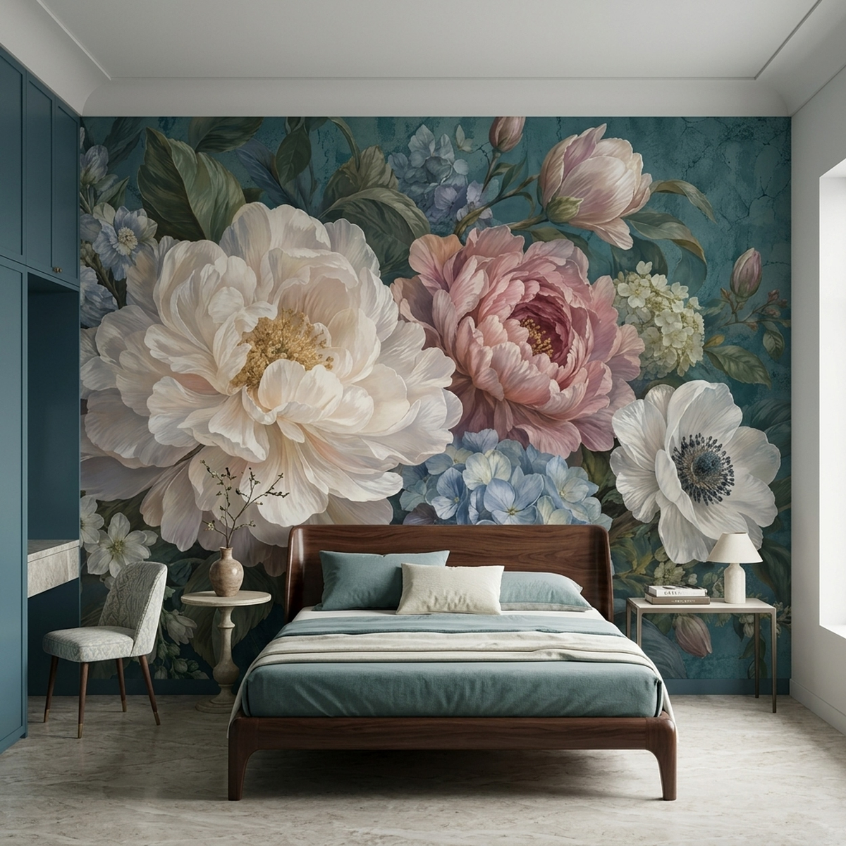 Peony And Hydrangea Wallpaper Painted Floral Wall Mural