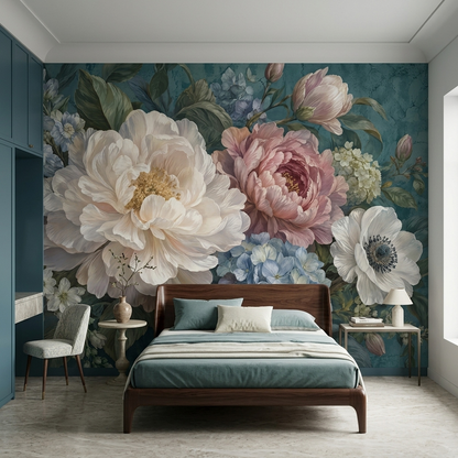 Peony And Hydrangea Wallpaper Painted Floral Wall Mural