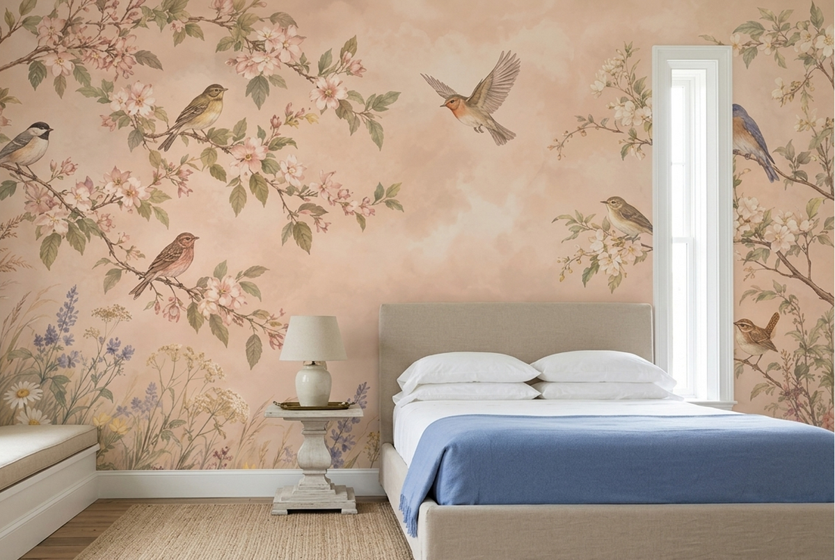 Blossoming Tree Branches Wallpaper Pastel Botanical Wall Mural