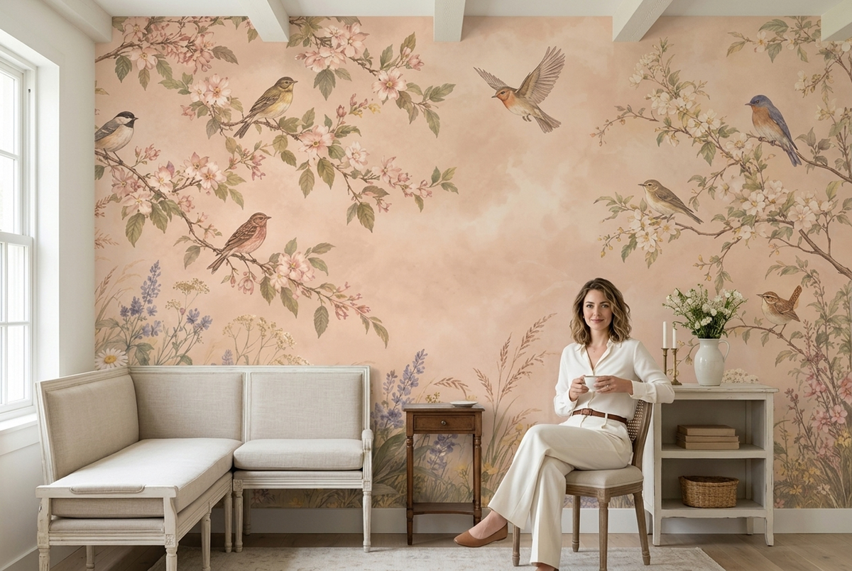 Blossoming Tree Branches Wallpaper Pastel Botanical Wall Mural