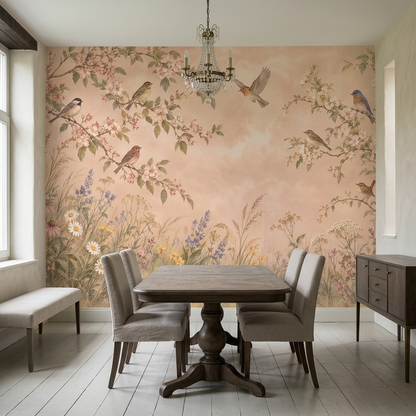 Blossoming Tree Branches Wallpaper Pastel Botanical Wall Mural