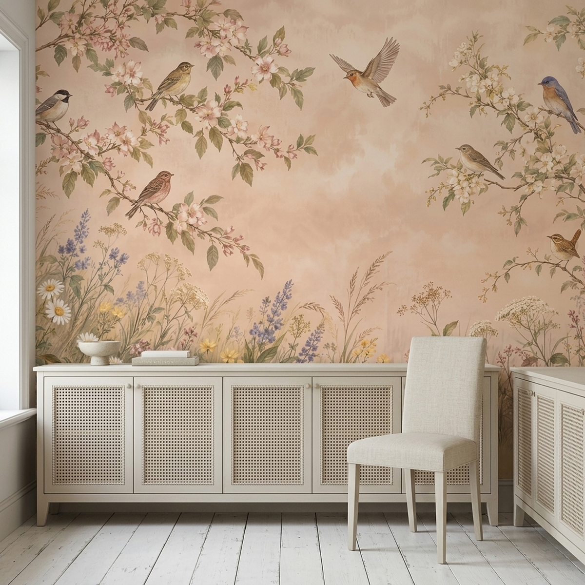 Blossoming Tree Branches Wallpaper Pastel Botanical Wall Mural