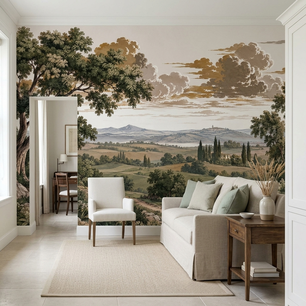 Vintage Pastoral Landscape Wallpaper Scenic Countryside Wall Mural