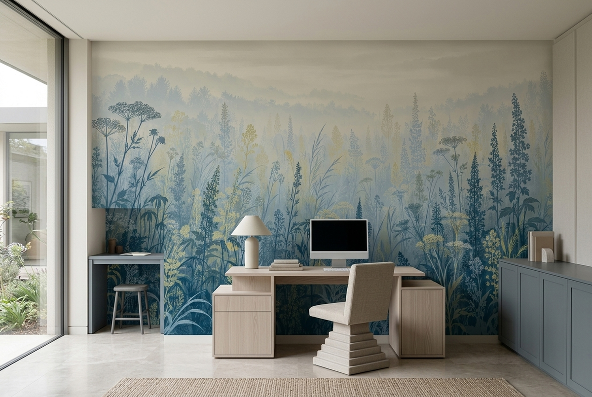 Misty Forest Silhouette Wallpaper Botanical Landscape Wall Mural