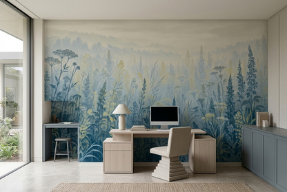 Misty Forest Silhouette Wallpaper Botanical Landscape Wall Mural