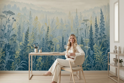 Misty Forest Silhouette Wallpaper Botanical Landscape Wall Mural