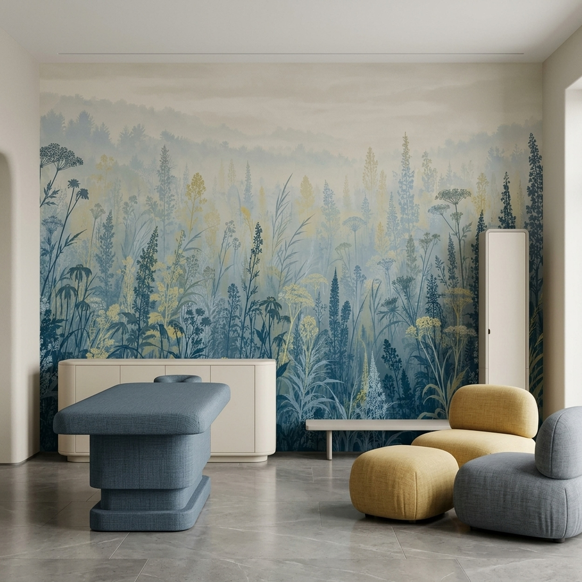 Misty Forest Silhouette Wallpaper Botanical Landscape Wall Mural