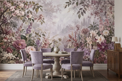 Blush Pink Floral Wallpaper Misty Forest Botanical Wall Mural