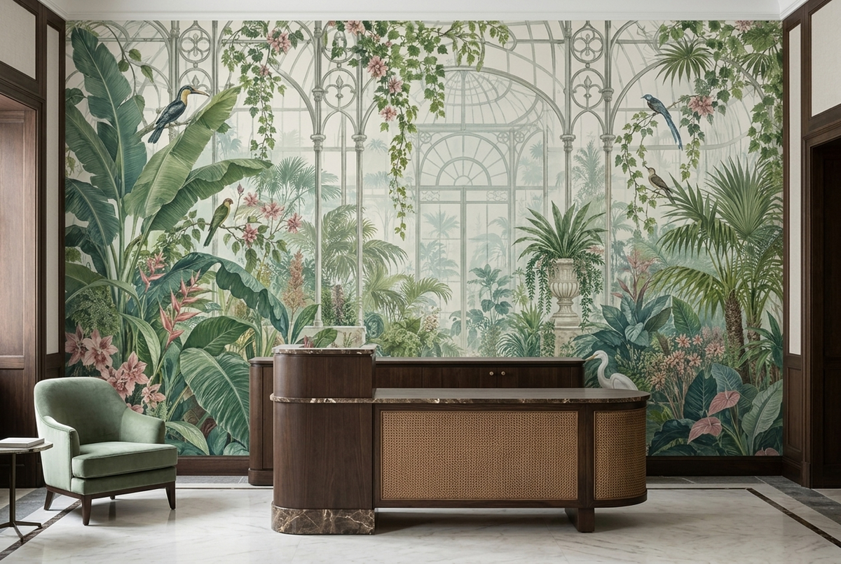 Tropical Conservatory Wallpaper Illustrated Garden Wall Mural