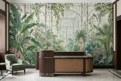Tropical Conservatory Wallpaper Illustrated Garden Wall Mural
