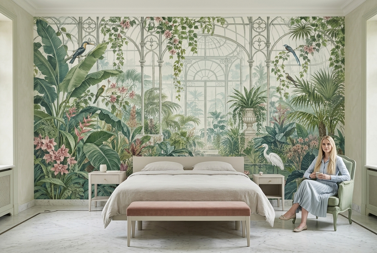 Tropical Conservatory Wallpaper Illustrated Garden Wall Mural