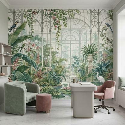 Tropical Conservatory Wallpaper Illustrated Garden Wall Mural