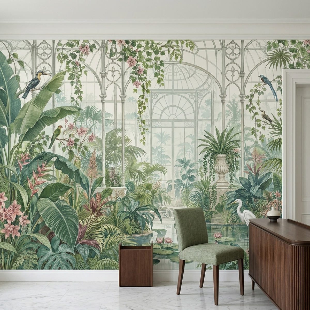 Tropical Conservatory Wallpaper Illustrated Garden Wall Mural